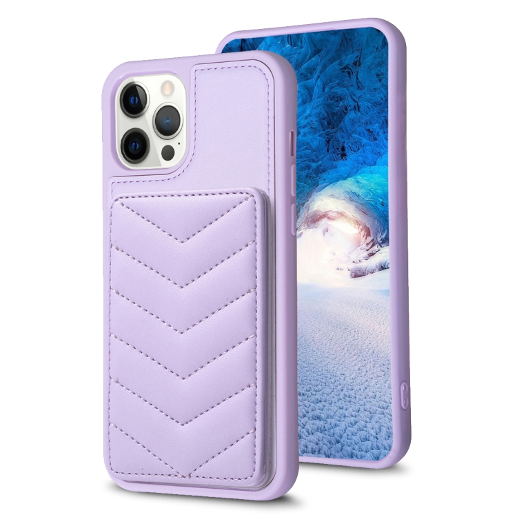 

For iPhone 12 Pro Max BF26 Wave Pattern Card Bag Holder Phone Case(Purple)