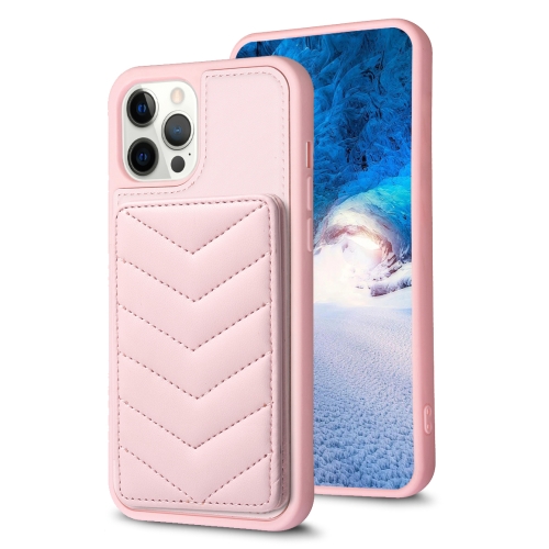 

For iPhone 12 Pro Max BF26 Wave Pattern Card Bag Holder Phone Case(Pink)