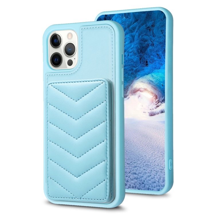 

For iPhone 12 Pro Max BF26 Wave Pattern Card Bag Holder Phone Case(Blue)
