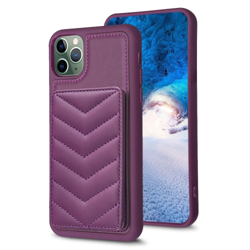 

For iPhone 11 Pro Max BF26 Wave Pattern Card Bag Holder Phone Case(Dark Purple)