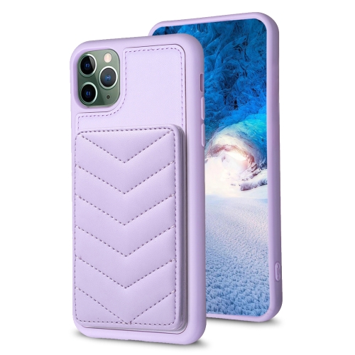 

For iPhone 11 Pro Max BF26 Wave Pattern Card Bag Holder Phone Case(Purple)