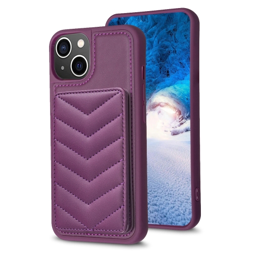 

For iPhone 11 BF26 Wave Pattern Card Bag Holder Phone Case(Dark Purple)