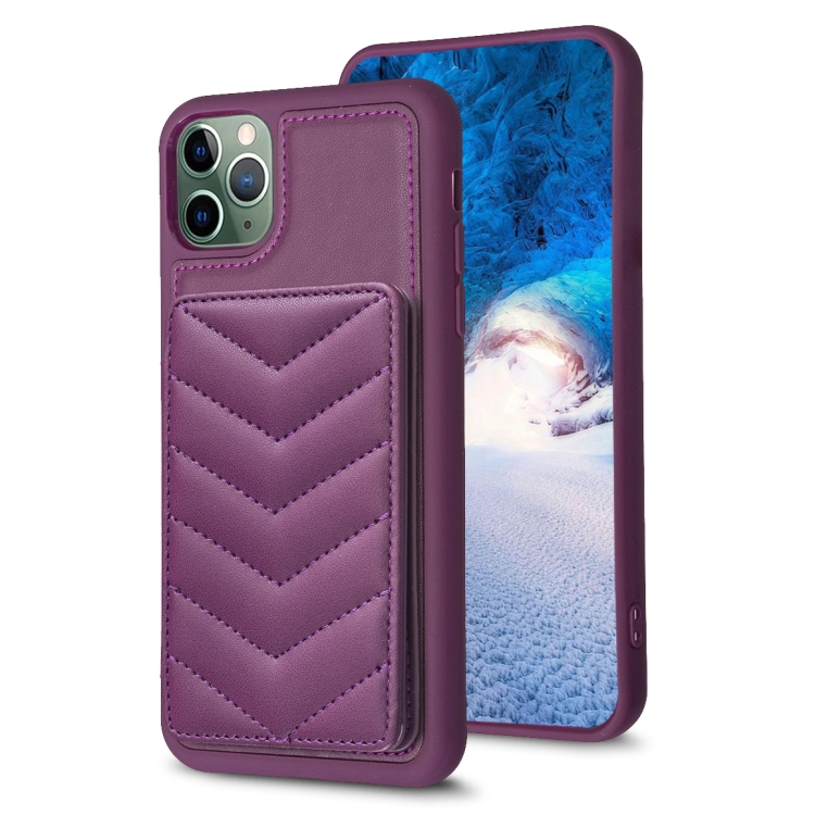 

For iPhone 11 Pro BF26 Wave Pattern Card Bag Holder Phone Case(Dark Purple)