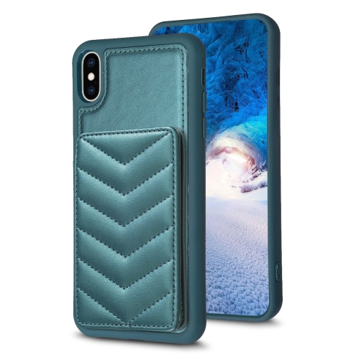 

For iPhone X / XS BF26 Wave Pattern Card Bag Holder Phone Case(Green)