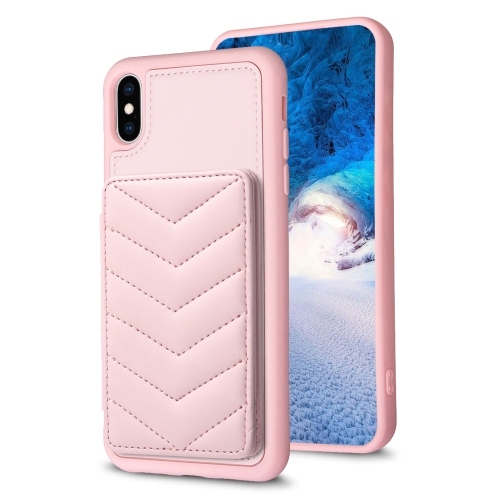 

For iPhone X / XS BF26 Wave Pattern Card Bag Holder Phone Case(Pink)