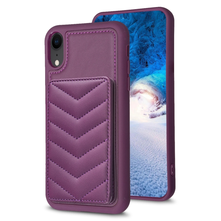

For iPhone XR BF26 Wave Pattern Card Bag Holder Phone Case(Dark Purple)