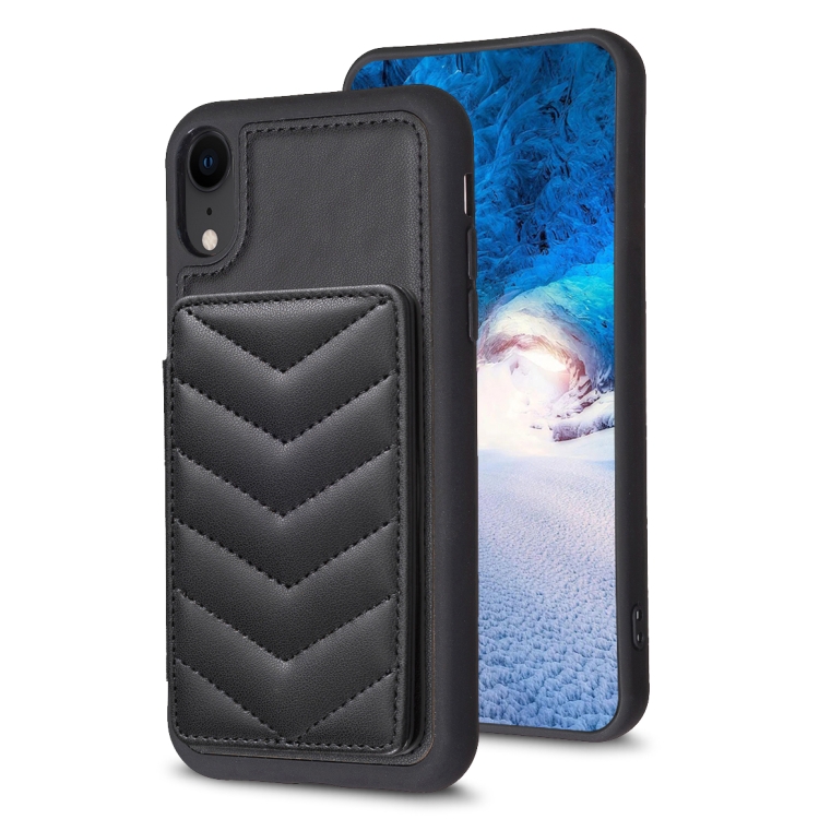

For iPhone XR BF26 Wave Pattern Card Bag Holder Phone Case(Black)