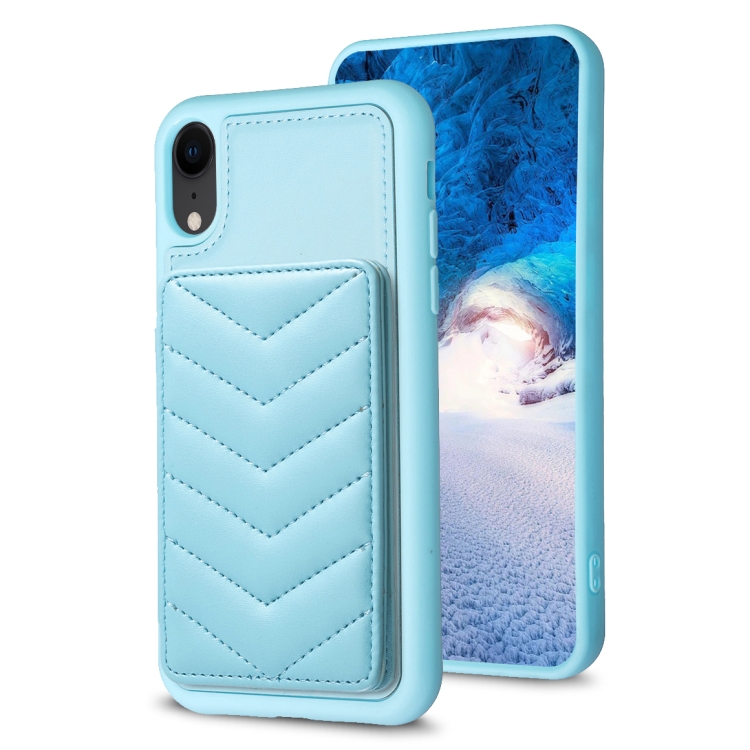 

For iPhone XR BF26 Wave Pattern Card Bag Holder Phone Case(Blue)