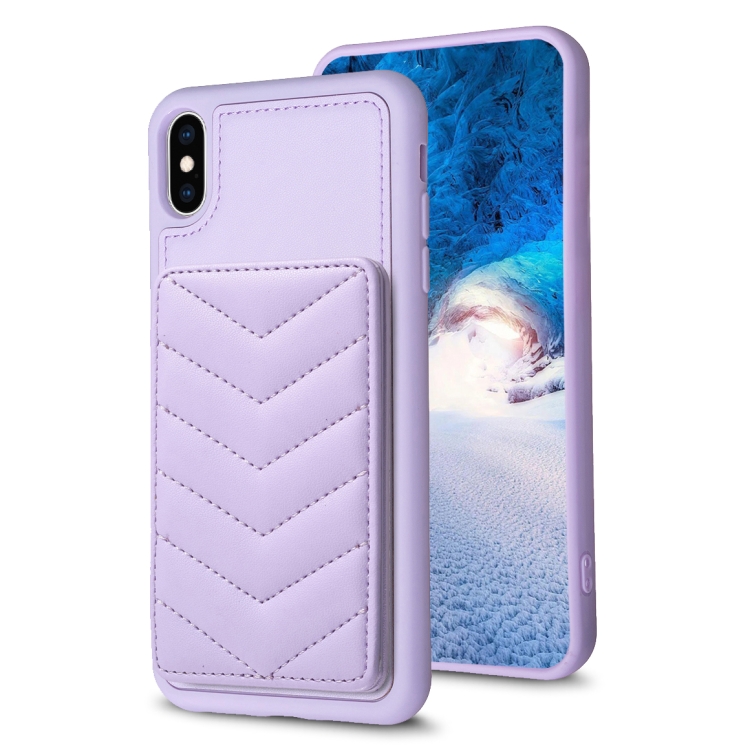 

For iPhone XS Max BF26 Wave Pattern Card Bag Holder Phone Case(Purple)