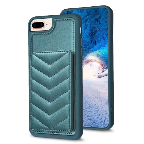 

For iPhone 8 Plus / 7 Plus BF26 Wave Pattern Card Bag Holder Phone Case(Green)