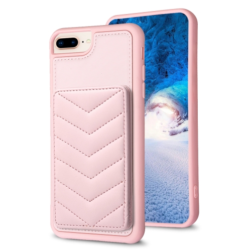 

For iPhone 8 Plus / 7 Plus BF26 Wave Pattern Card Bag Holder Phone Case(Pink)