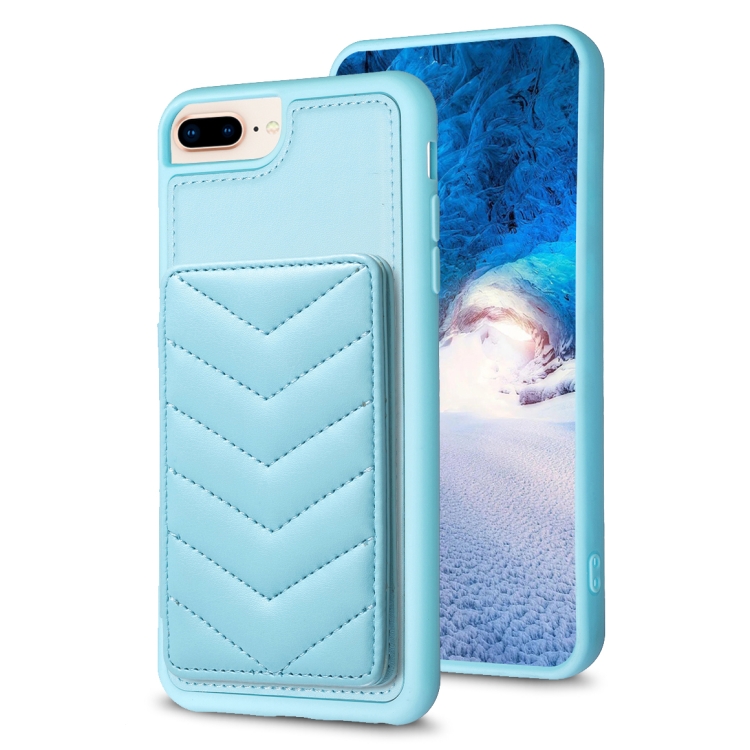 

For iPhone 8 Plus / 7 Plus BF26 Wave Pattern Card Bag Holder Phone Case(Blue)