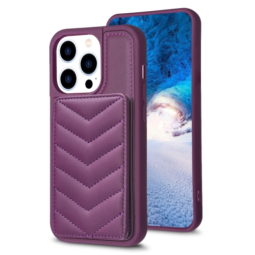 

For iPhone 15 Pro BF26 Wave Pattern Card Bag Holder Phone Case(Dark Purple)