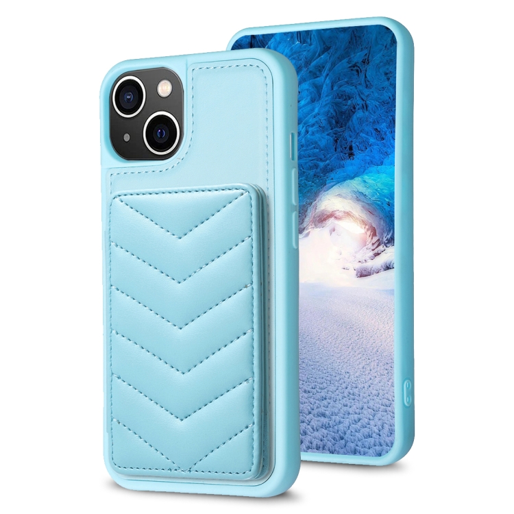 

For iPhone 15 Plus BF26 Wave Pattern Card Bag Holder Phone Case(Blue)