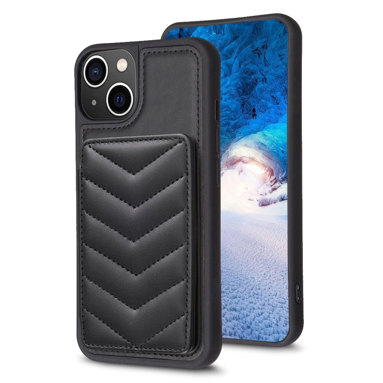 

For iPhone 15 BF26 Wave Pattern Card Bag Holder Phone Case(Black)