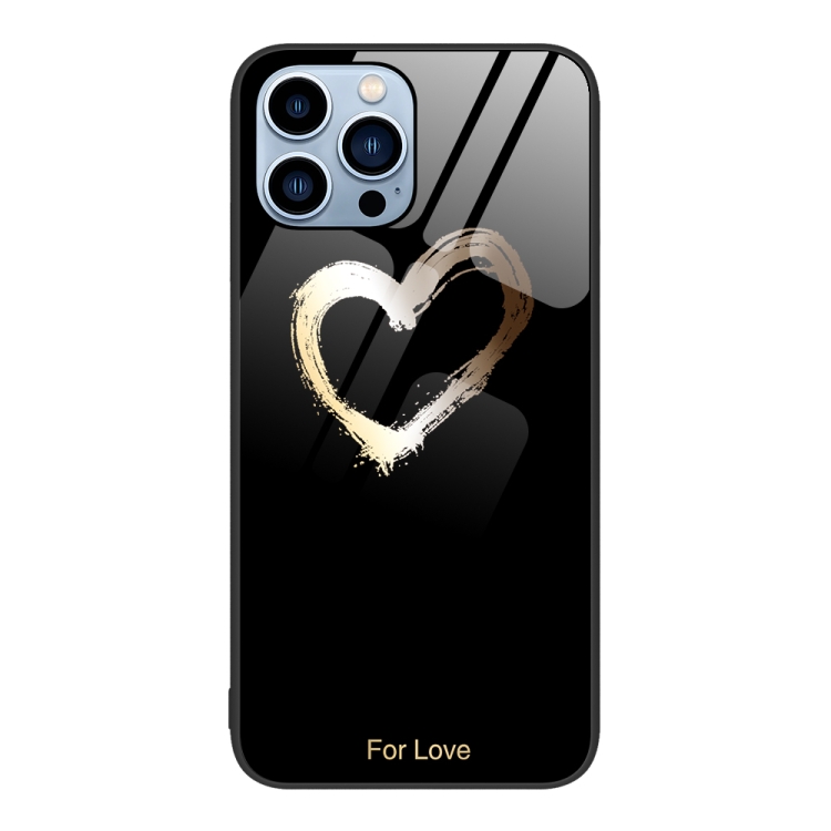 

For iPhone 15 Pro Max Colorful Painted Glass Phone Case(Black Love)