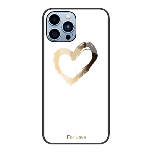 

For iPhone 15 Pro Max Colorful Painted Glass Phone Case(Golden Love)