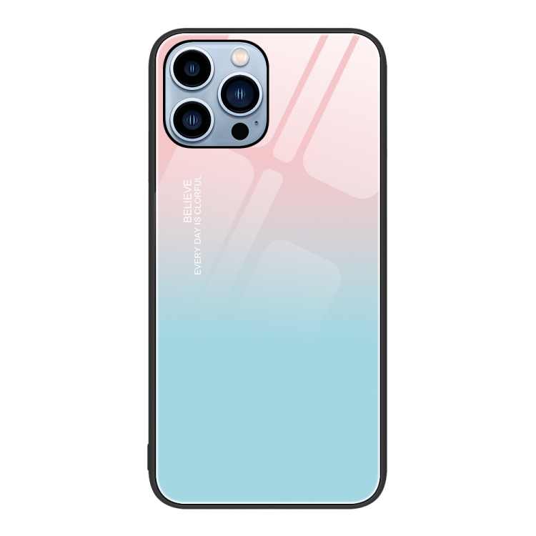 

For iPhone 15 Pro Max Colorful Painted Glass Phone Case(Blue Sky)