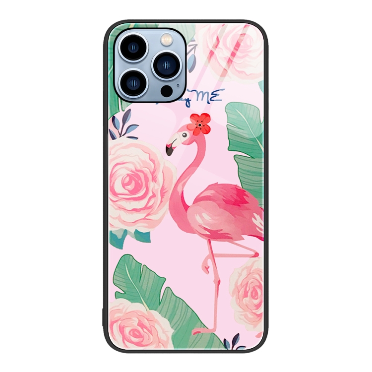 

For iPhone 15 Pro Max Colorful Painted Glass Phone Case(Flamingo)