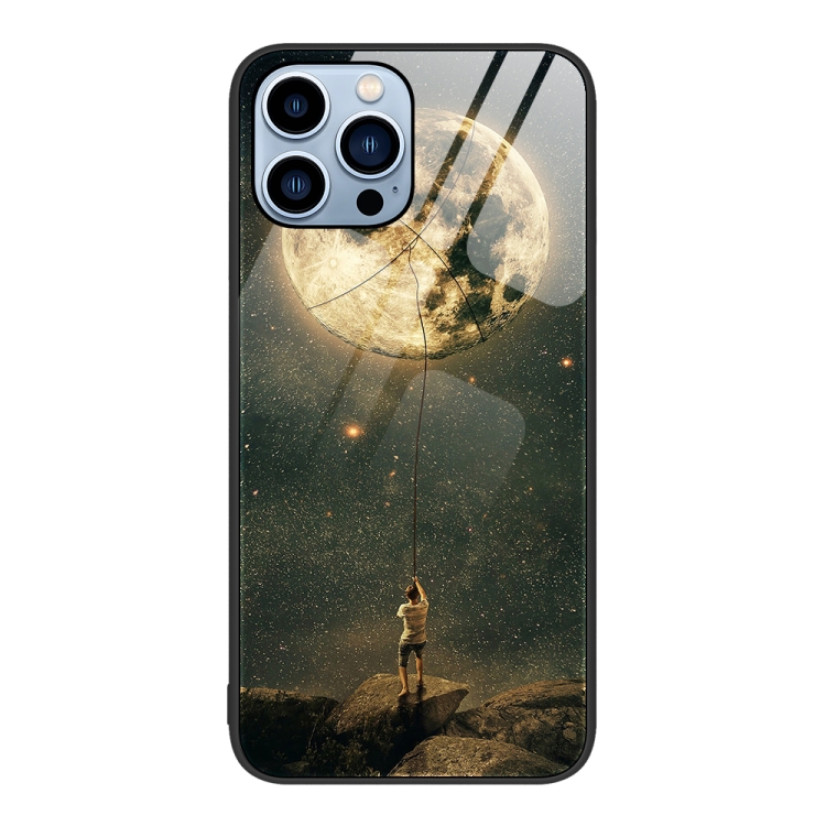 

For iPhone 15 Pro Colorful Painted Glass Phone Case(Moon)
