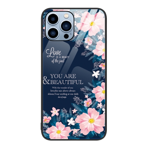 

For iPhone 15 Pro Colorful Painted Glass Phone Case(Flower)