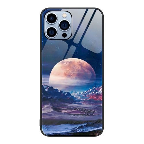 

For iPhone 15 Pro Colorful Painted Glass Phone Case(Moon Hill)