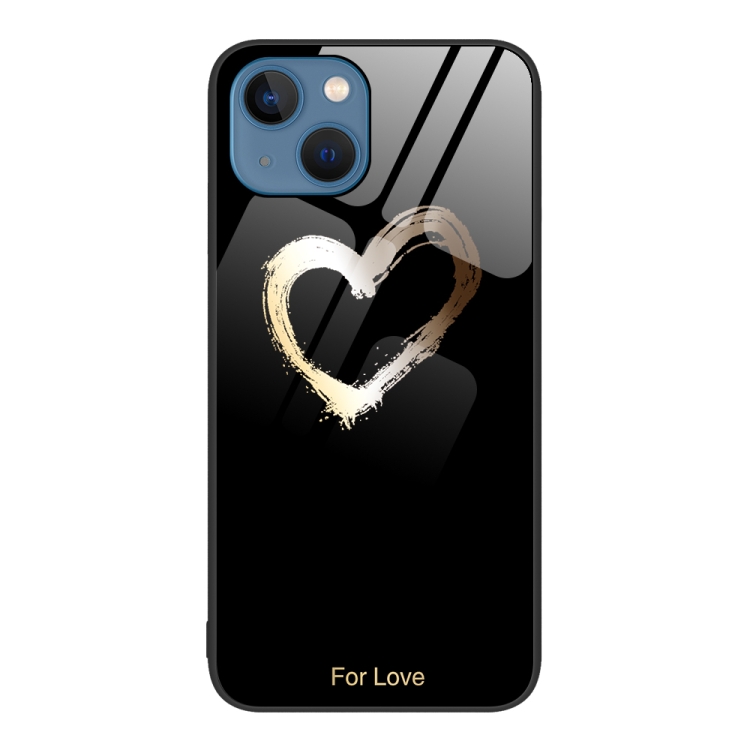 

For iPhone 15 Plus Colorful Painted Glass Phone Case(Black Love)