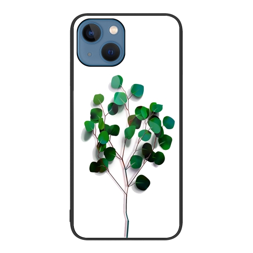 

For iPhone 15 Colorful Painted Glass Phone Case(Sapling)