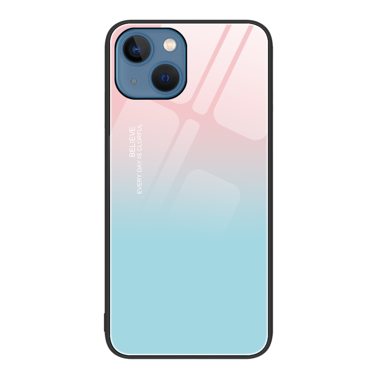 

For iPhone 15 Colorful Painted Glass Phone Case(Blue Sky)