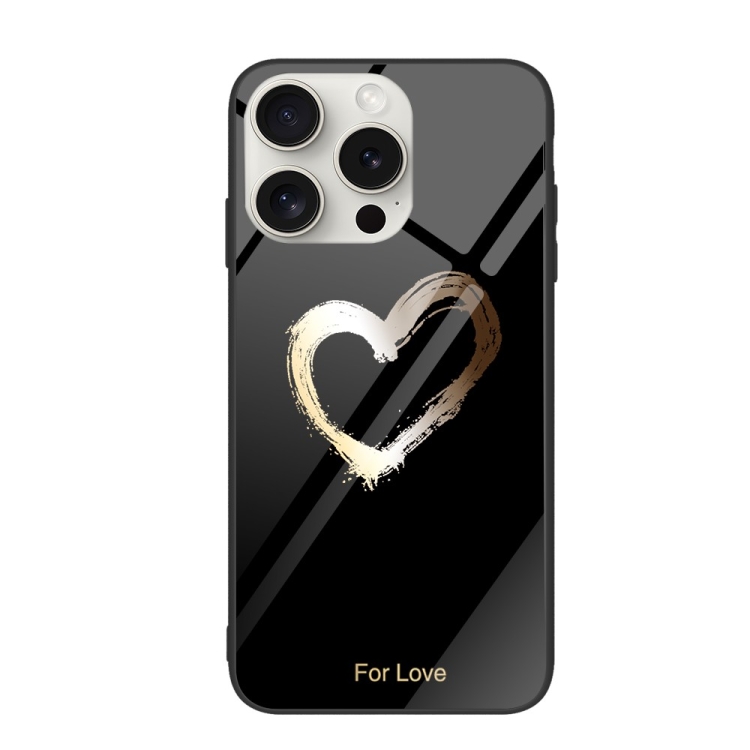 

For iPhone 16 Pro Colorful Painted Glass Phone Case(Black Love)