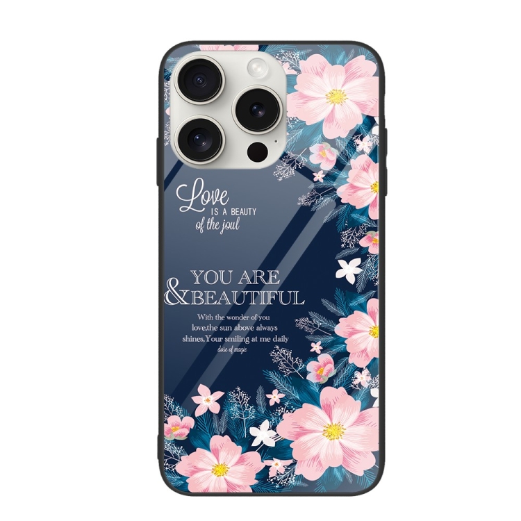

For iPhone 16 Pro Colorful Painted Glass Phone Case(Flower)