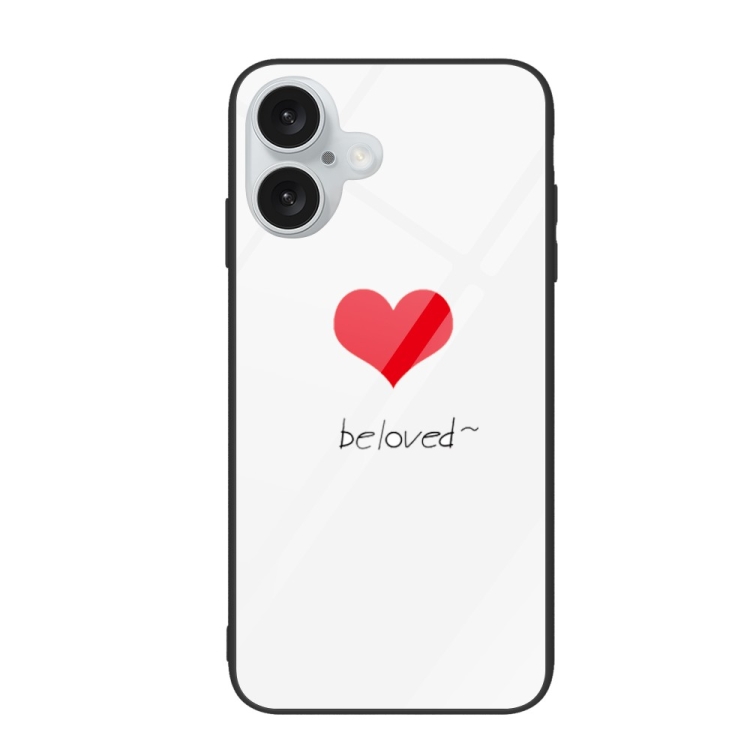 

For iPhone 16 Plus Colorful Painted Glass Phone Case(Red Heart)
