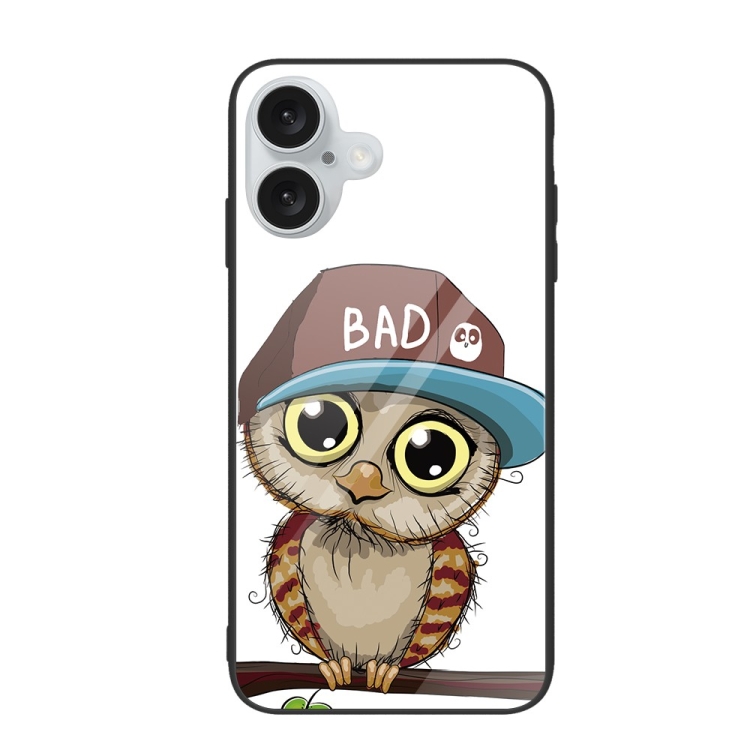 

For iPhone 16 Plus Colorful Painted Glass Phone Case(Owl)