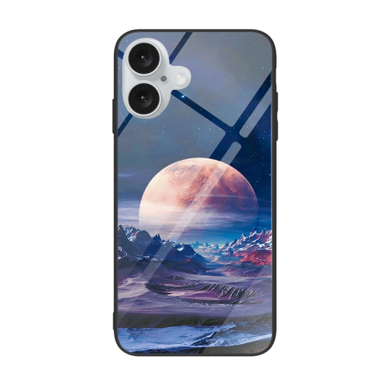 

For iPhone 16 Plus Colorful Painted Glass Phone Case(Moon Hill)