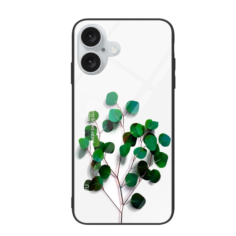 

For iPhone 16 Colorful Painted Glass Phone Case(Sapling)