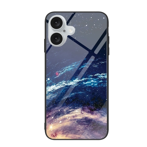 

For iPhone 16 Colorful Painted Glass Phone Case(Starry Sky)