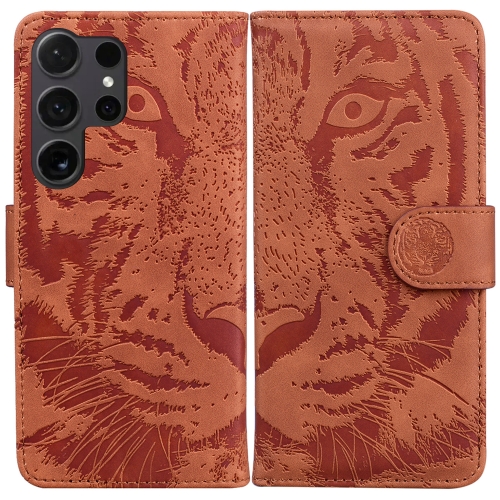 

For Samsung Galaxy S24 Ultra 5G Tiger Embossing Pattern Flip Leather Phone Case(Brown)
