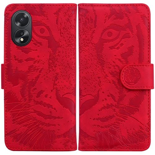 

For OPPO A38 4G / A18 Tiger Embossing Pattern Flip Leather Phone Case(Red)