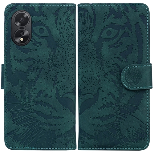 

For OPPO A38 4G / A18 Tiger Embossing Pattern Flip Leather Phone Case(Green)