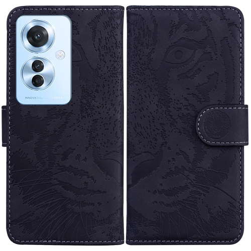 

For OPPO Reno11 F Global Tiger Embossing Pattern Flip Leather Phone Case(Black)