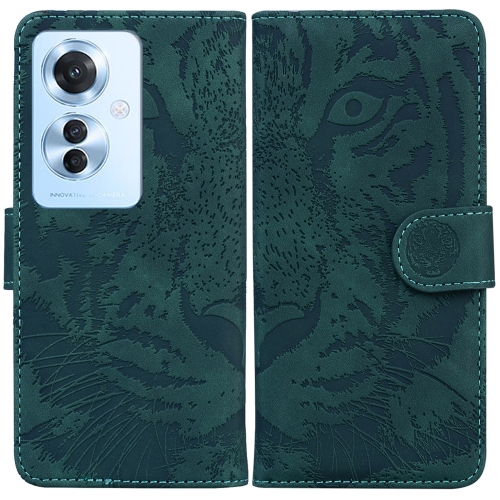 

For OPPO Reno11 F Global Tiger Embossing Pattern Flip Leather Phone Case(Green)