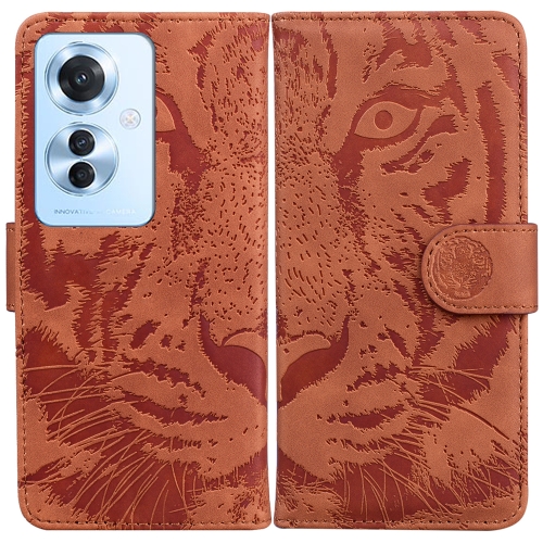 

For OPPO Reno11 F Global Tiger Embossing Pattern Flip Leather Phone Case(Brown)