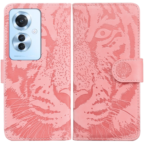 

For OPPO Reno11 F Global Tiger Embossing Pattern Flip Leather Phone Case(Pink)