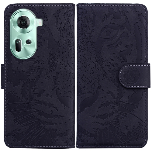 

For OPPO Reno11 Global Tiger Embossing Pattern Flip Leather Phone Case(Black)