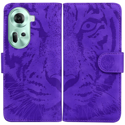 

For OPPO Reno11 Global Tiger Embossing Pattern Flip Leather Phone Case(Purple)