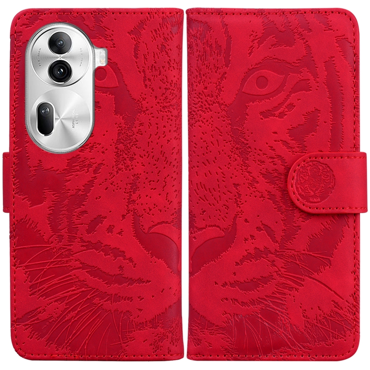 

For OPPO Reno11 Pro 5G Global Tiger Embossing Pattern Flip Leather Phone Case(Red)