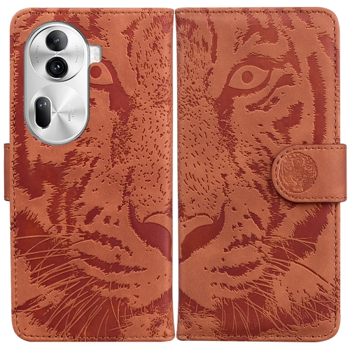 

For OPPO Reno11 Pro 5G Global Tiger Embossing Pattern Flip Leather Phone Case(Brown)