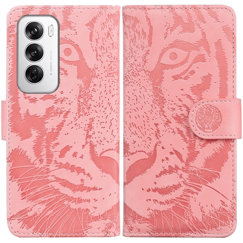 

For OPPO Reno12 5G Global Tiger Embossing Pattern Flip Leather Phone Case(Pink)