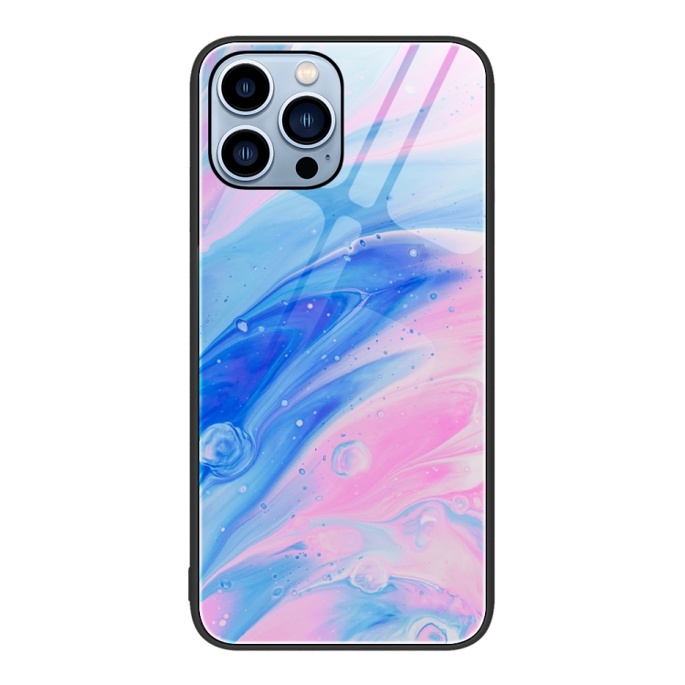 

For iPhone 15 Pro Marble Pattern Glass Protective Phone Case(Pink)