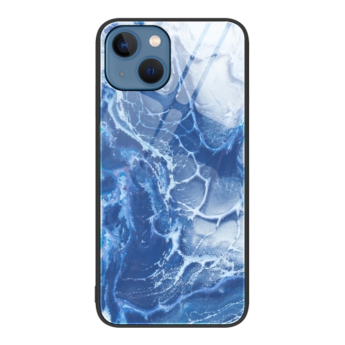

For iPhone 15 Plus Marble Pattern Glass Protective Phone Case(Blue Ocean)